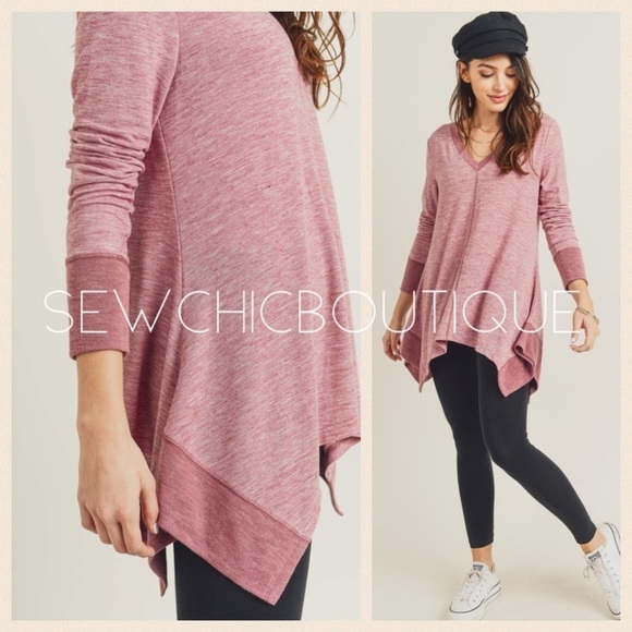 Berry Heathered Knit Hanky Hem Top - Picture 5 of 5